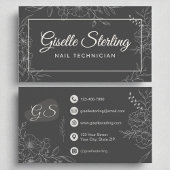 Nageltechnicus Moody Houtskool Grijs Bloemen Moder Visitekaartje