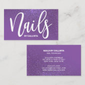 Nageltechnicus Violet Paarse Glitter Typografie Visitekaartje (Voorkant / Achterkant)