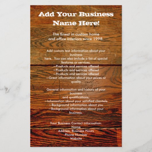 Nagemaakte geoliede houten plank gepersonaliseerd  flyer (Voorkant)