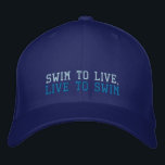 Nager pour vivre, vivre pour nager casquette brodé<br><div class="desc">Montrez votre amour de la natation avec ce slogan casquette brodé casquette. Lit Swim to Live,  live to Swim. Un grand cadeau pour les nageurs et les entraîneurs de natation.</div>