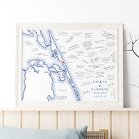 Nags Head NC Map Élégante affiche du livre d'or de
