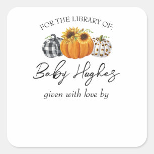 Naherfst Baby shower Library Bookplaat Vierkante Sticker