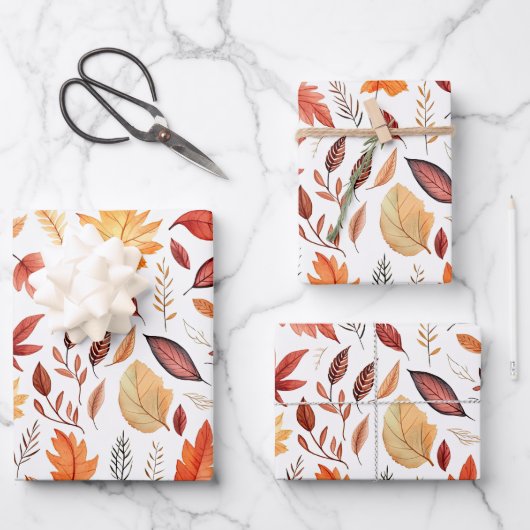 Naherfst fall Leaves Terracotta Brown Boho Pattern Inpakpapier Vel (Voorkant)