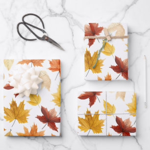 Naherfst fall Leaves Terracotta Brown Boho Pattern Inpakpapier Vel