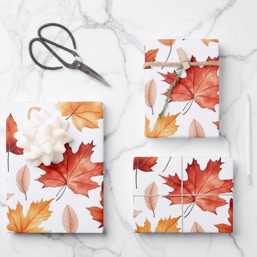 Naherfst fall Leaves Terracotta Brown Boho Pattern Inpakpapier Vel (Voorkant)