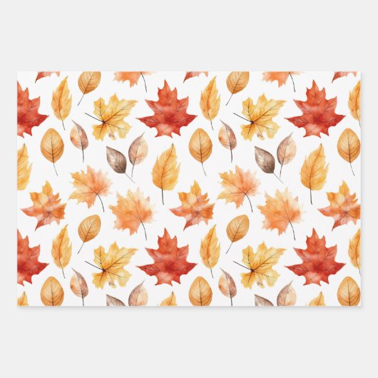 Naherfst fall Leaves Terracotta Brown Boho Pattern Inpakpapier Vel (Voorkant 3)