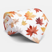 Naherfst fall Leaves Terracotta Brown Boho Pattern Stropdas (Opgerold)