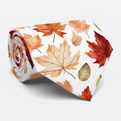 Naherfst fall Leaves Terracotta Brown Boho Pattern Stropdas (Opgerold)