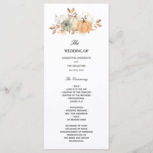 Naherfst Waterverf pompoenen en bloemen Menu (Voorkant)