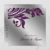 Naherfst Wedding Noite Sparkle Leaf Paarse Silver Kaart (Voorkant / Achterkant)