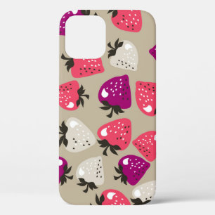 Naïeve aardbeien: Beige achtergrond naadloos. iPhone 12 Hoesje