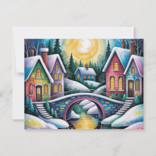 NAÏEVE KUNST dorpsscène Briefkaart