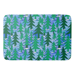Naïeve Kunst Winter Sparrenbos Groen Blauw Badmat