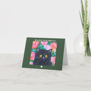 Naïeve volkskunst Zwarte kat Schilderen schattige  Kaart