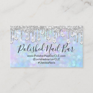 Nail Artist Blue Holograf Diamond Silver Drip Visitekaartje