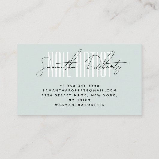 Nail artist modern typography script blue visitekaartje (Achterkant)