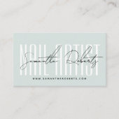 Nail artist modern typography script blue visitekaartje (Voorkant)