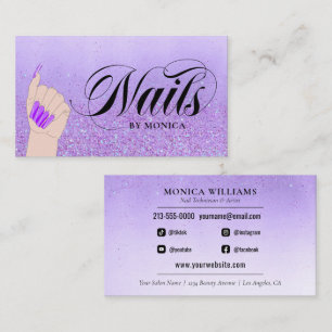 Nail Manicure Tech Paars Glam Glitter Beauty Shop Visitekaartje