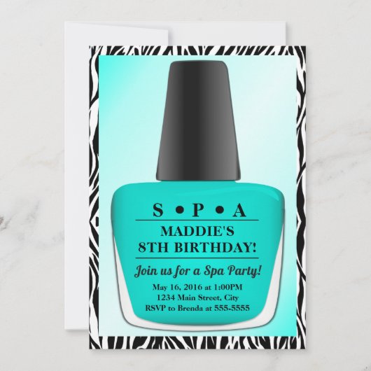 Nail polonais Anniversaire Invitation Turquoise Na (Devant)