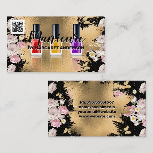 Nail Pools | Goudbloemen | QR-code Afsprakenkaartje (Voorkant / Achterkant)