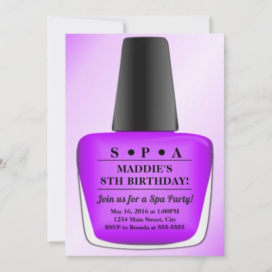 Nail Poolse Birthday Invitation Paars Spa Kaart (Voorkant)