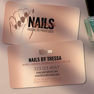 Nail Salon Blush Pink Metallic + Roos Gold Glitter Visitekaartje