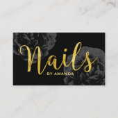 Nail Salon Gold Script Elegant Black Floral Visitekaartje (Voorkant)