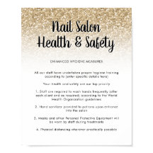 Nail Salon Health Safety Poster Gold Glitter