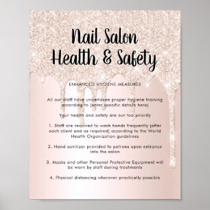 Nail Salon Health Safety Poster Roze glitter Drip