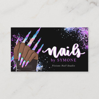 Nail Salon Holographic Glitter Nail Tech Beauty Visitekaartje