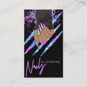 Nail Salon Holographic Modern Glam Trendy Business Visitekaartje