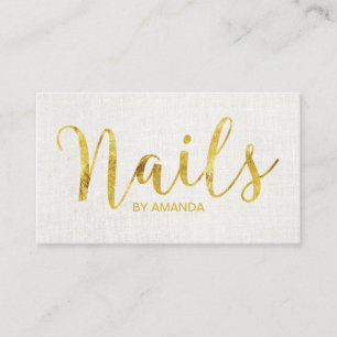Nail Salon Manicurist Gold Script Elegant Linen Visitekaartje