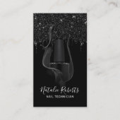 Nail Salon Manicurist Modern Black Glitter Drivers Visitekaartje (Voorkant)