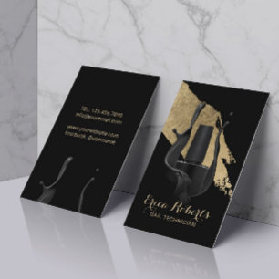 Nail Salon Manicurist Modern Black & Gold Visitekaartje