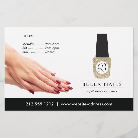 Nail Salon Monogram op Gold Glitter Nail Poolse Flyer (Voorkant)