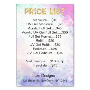 Nail Salon Price List Glitter Drift Kaarten