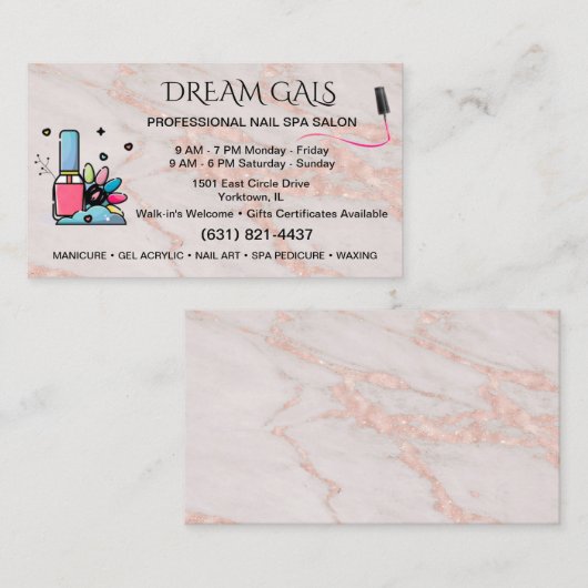Nail Salon Spa Technician Blush Roos Marmer Visitekaartje (Voorkant / Achterkant)