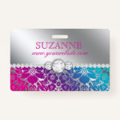 Nail Salon Technicia Floral Damask Pink Blue  Badge (Achterkant)