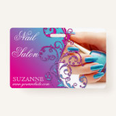 Nail Salon Technicia Floral Damask Pink Blue  Badge (Voorkant)