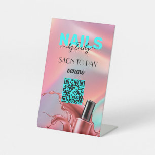Nail Salon Venmo QR Code Betaling Scannen naar b Reclamebord Met Voetstuk