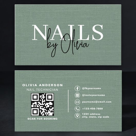 Nail Specialist Linen Sage Green QR Code Visitekaartje