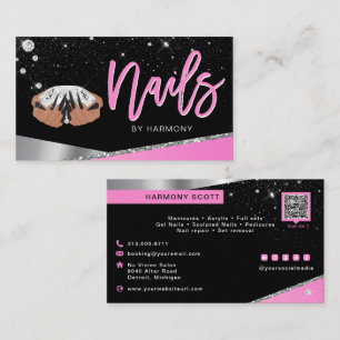 Nail Tech Artist Glam Pink Silver Diamond Salon Bu Visitekaartje