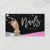Nail Tech Artist Glam Pink Silver Diamond Salon Visitekaartje (Voorkant)