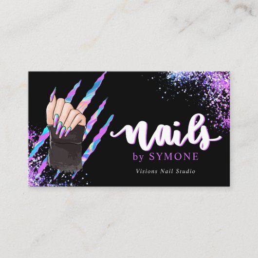 Nail Tech Bold Holographic Your Logo Carte de visi (Devant)