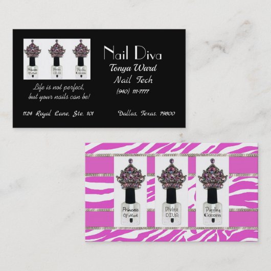 "Nail Tech Diva" Carte de visite de technicien d'o (Devant / Derrière)