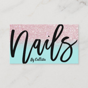 Nail Tech Girly Mint Roze Glitter Ombre Typografie Visitekaartje