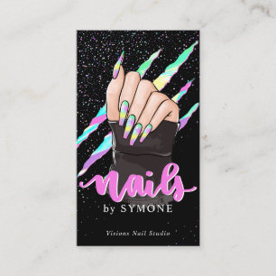 Nail Tech Holographic Claw Slash Nail Shop Logo Bu Visitekaartje