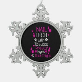 Nail Tech met Tattoos Tin Sneeuwvlok Ornament