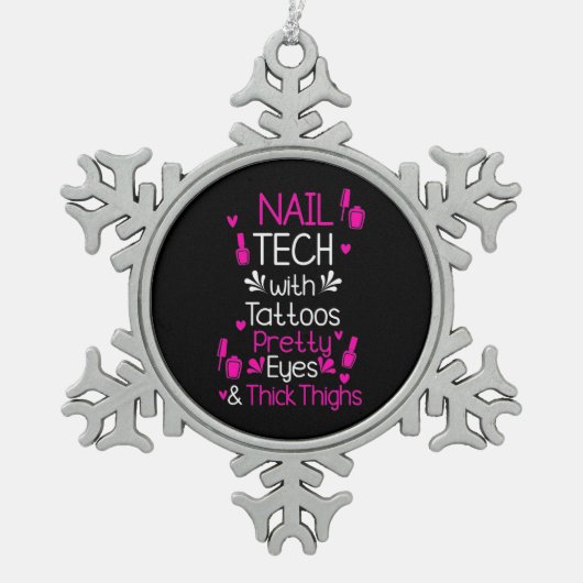 Nail Tech met Tattoos Tin Sneeuwvlok Ornament (Voorkant)
