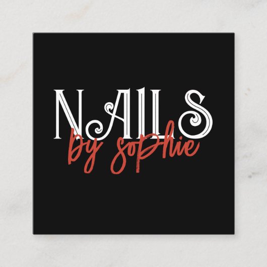 Nail Tech Nail Art Zwart Vierkante Visitekaartje (Voorkant)